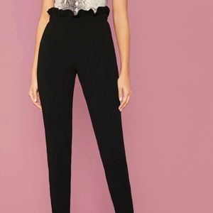 Black paperbag waist plain pants